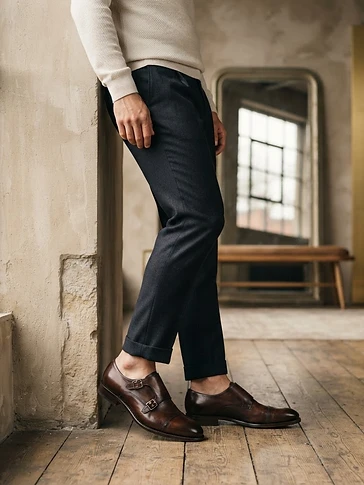 Mens Dark Brown Leather Monk Strap Shoes
