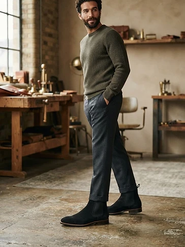 Mens Black Suede Chelsea Boot