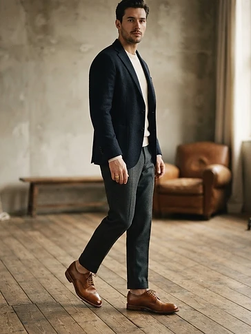 Mens Premium Tan Leather Derby Shoes