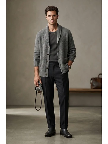 Luxury Grey Knit Cardigan for Men