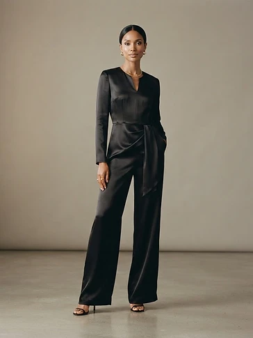Black Tie Evening Jumpsuit in Tailored Silk