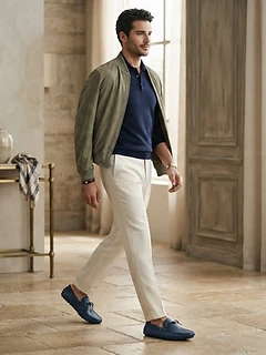 Mens Navy Leather Driving Shoes