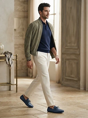 Mens Navy Leather Driving Shoes