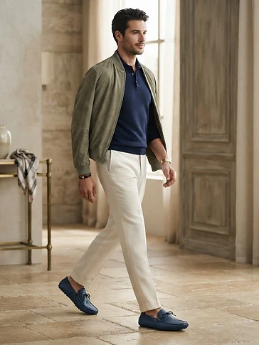 Mens Navy Leather Driving Shoes
