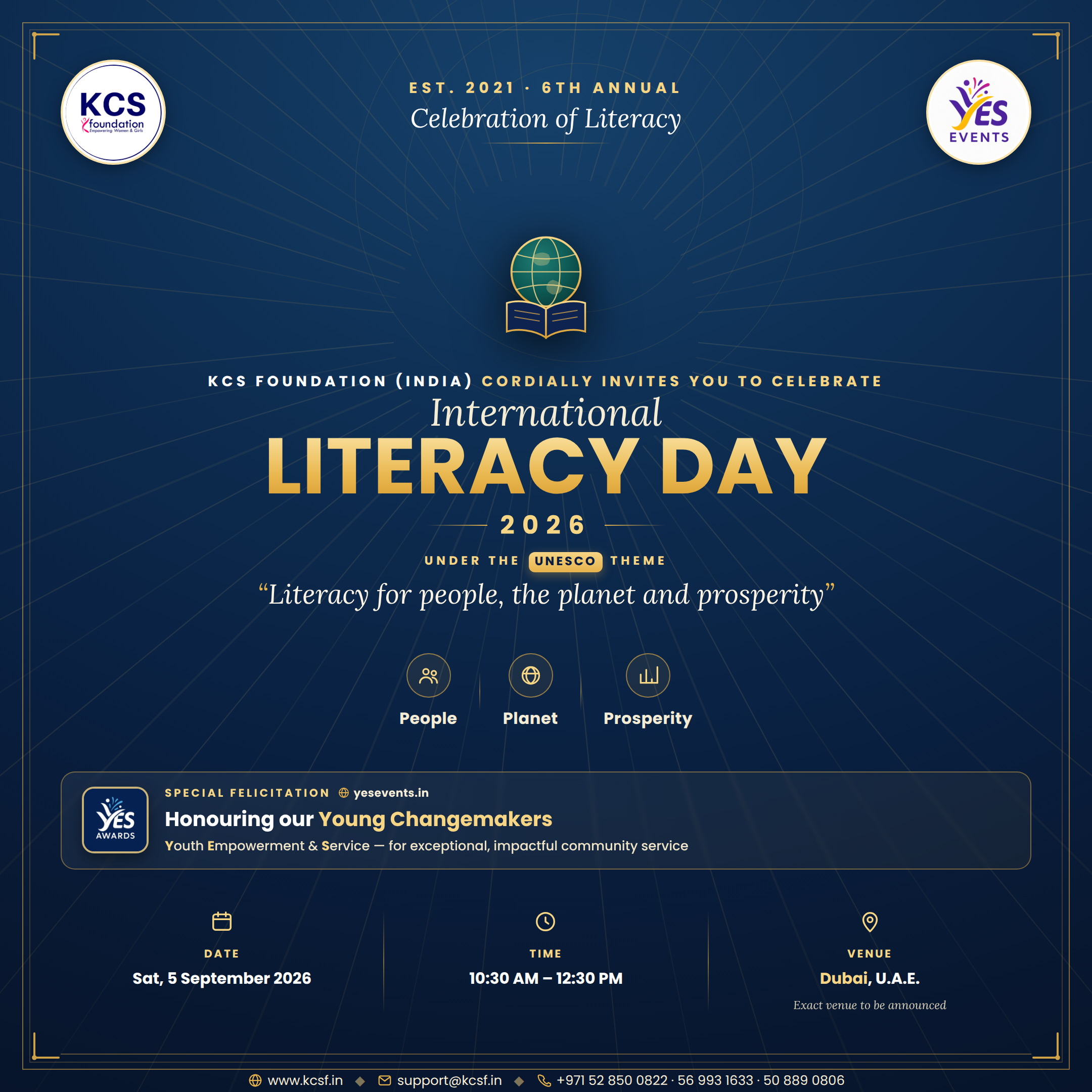 KCS Foundation India to Celebrate 6th Annual International Literacy Day 2026 YES Awards in Dubai