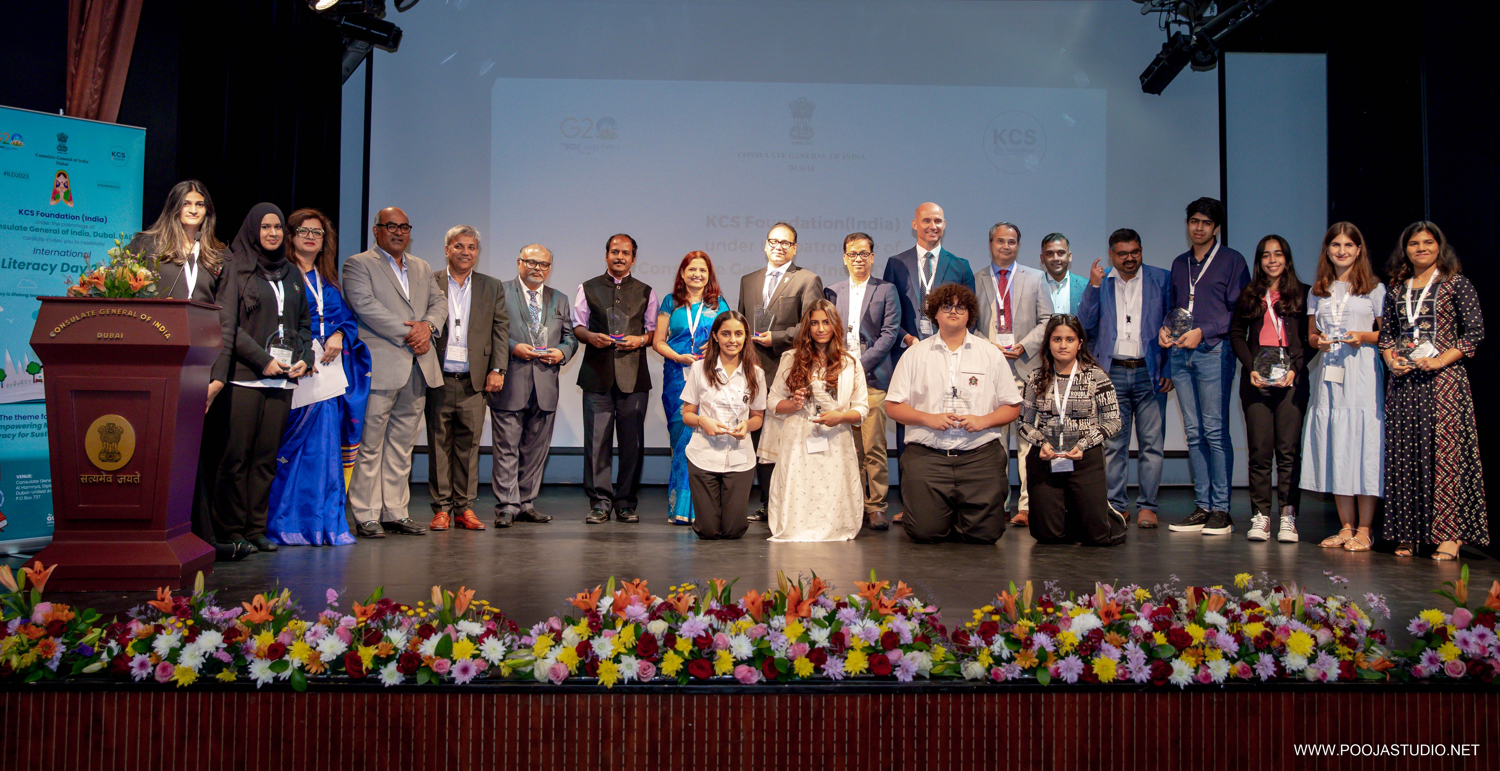 Awardees and guests on stage during the YES Awards ceremony