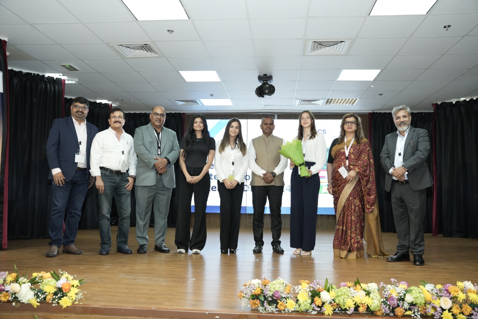 Awardees and organisers on stage at the YES Awards felicitation, ILD 2024