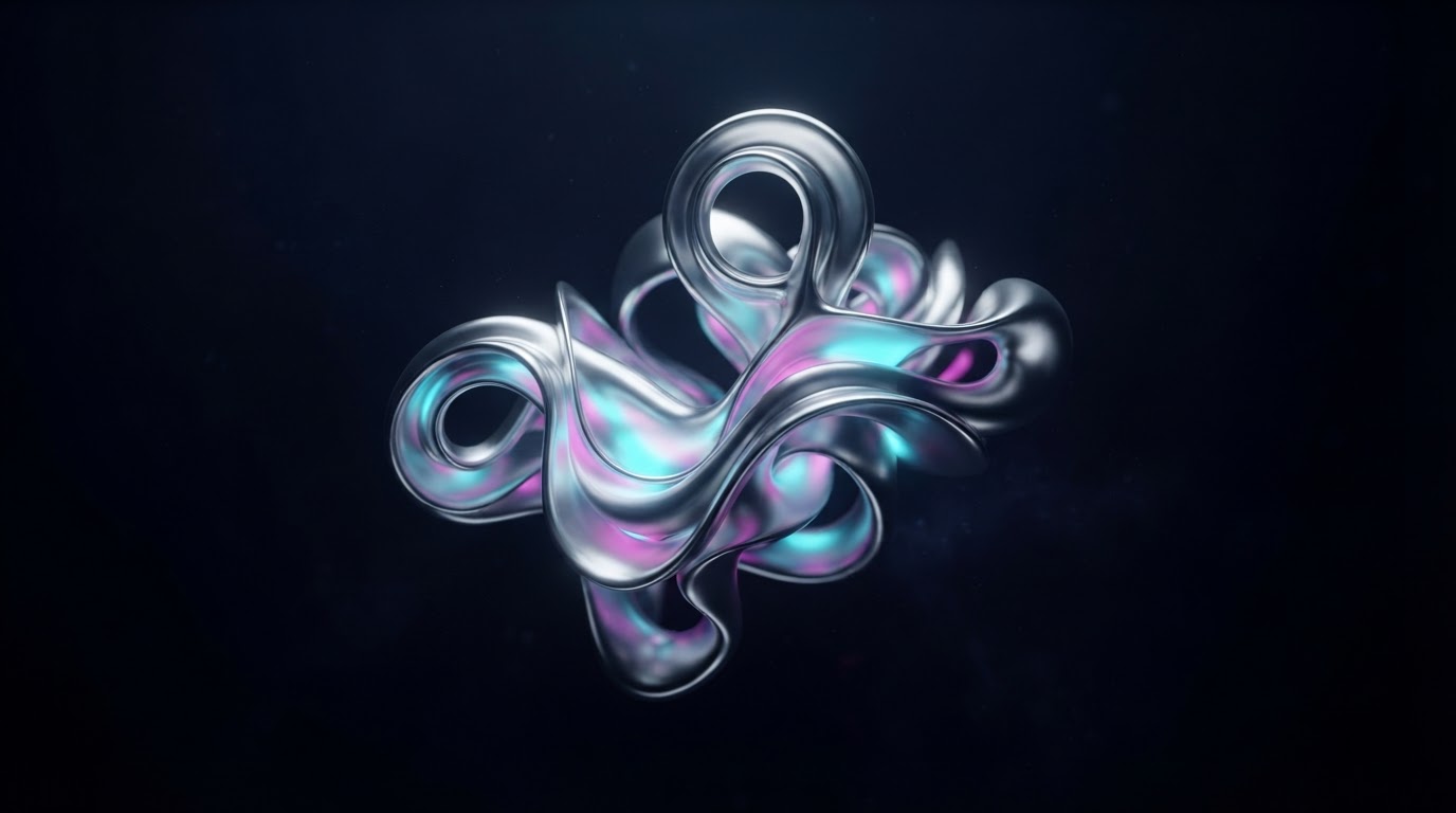 Abstrakte 3D-Komposition aus organischen Formen und Lichtstrukturen
