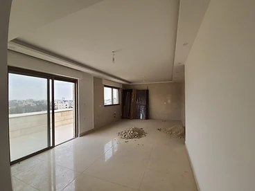 Before: kitchen area, duplex interior design, Amman: empty room, tiled floor and sliding door