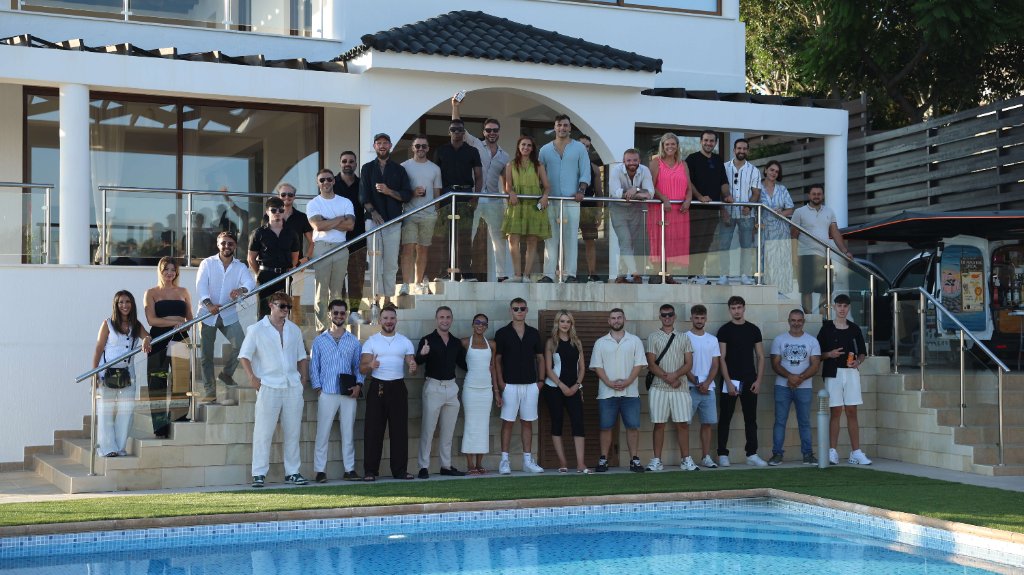 James Demetriades hosting a private founder mastermind at a Cyprus villa