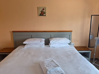 Room with full-length mirror