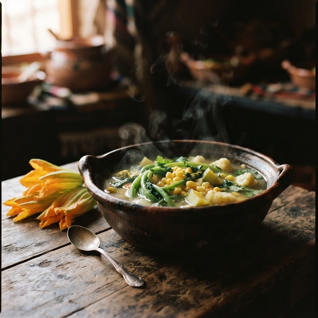 Oaxacan Sopa de Guías — Tender Squash & Corn Stock