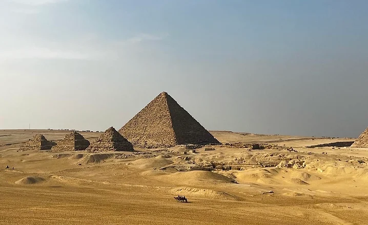 The pyramids of Giza at golden hour