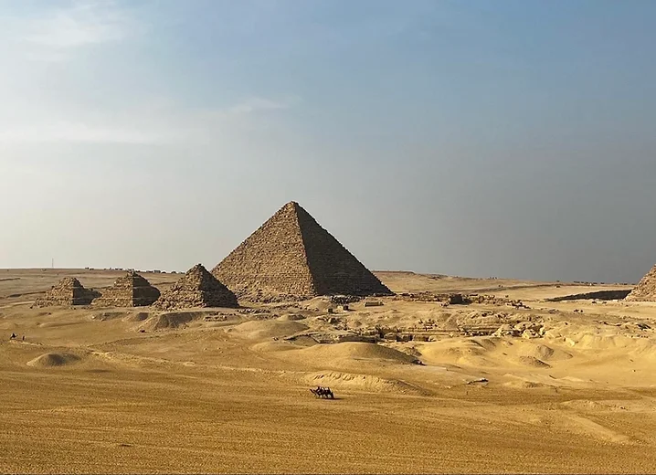 The pyramids of Giza at golden hour