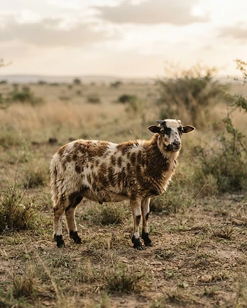 Close-up portrait of a West African Dwarf sheep showing the texture of its fleece