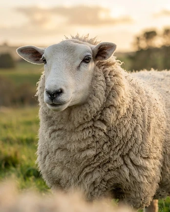 Close-up portrait of a Columbia sheep showing the texture of its fleece
