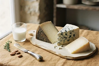 Still life representing Milk & Cheese