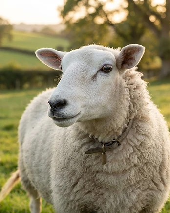 Close-up portrait of a East Friesian sheep showing the texture of its fleece