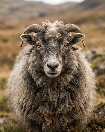 Close-up portrait of a Icelandic sheep showing the texture of its fleece