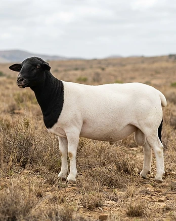 Close-up portrait of a Blackhead Persian sheep showing the texture of its fleece