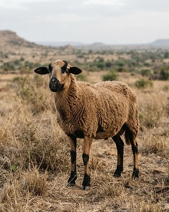 Close-up portrait of a Deccani sheep showing the texture of its fleece