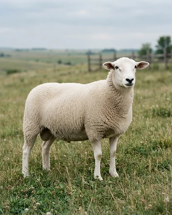 Close-up portrait of a Montadale sheep showing the texture of its fleece