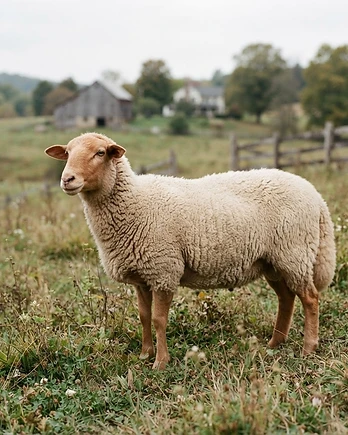 Close-up portrait of a Tunis sheep showing the texture of its fleece