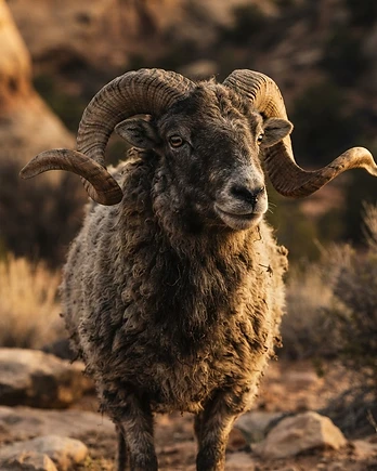 Close-up portrait of a Navajo Churro sheep showing the texture of its fleece