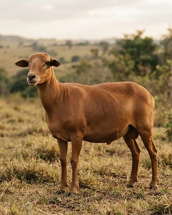 Close-up portrait of a Santa Inês sheep showing the texture of its fleece