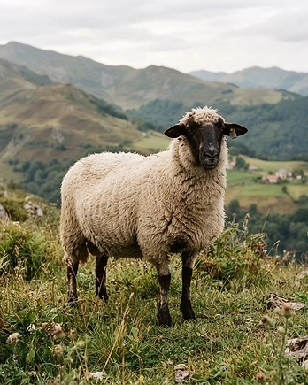 Close-up portrait of a Latxa sheep showing the texture of its fleece