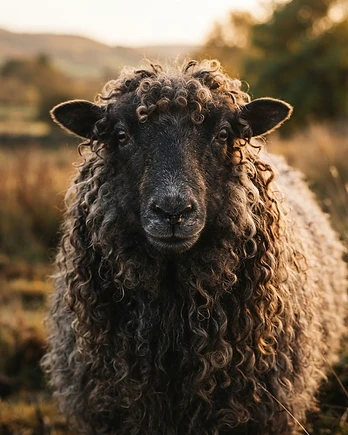 Close-up portrait of a Wensleydale sheep showing the texture of its fleece