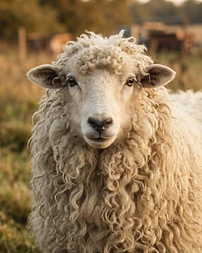 Close-up portrait of a Lincoln sheep showing the texture of its fleece