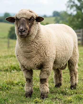 Close-up portrait of a Oxford Down sheep showing the texture of its fleece