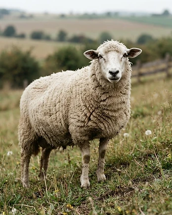 Close-up portrait of a Merinolandschaf sheep showing the texture of its fleece