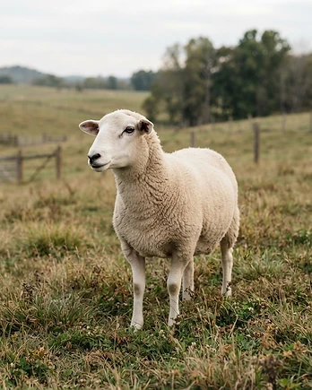 Close-up portrait of a Polypay sheep showing the texture of its fleece