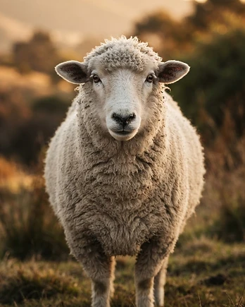 Close-up portrait of a Corriedale sheep showing the texture of its fleece