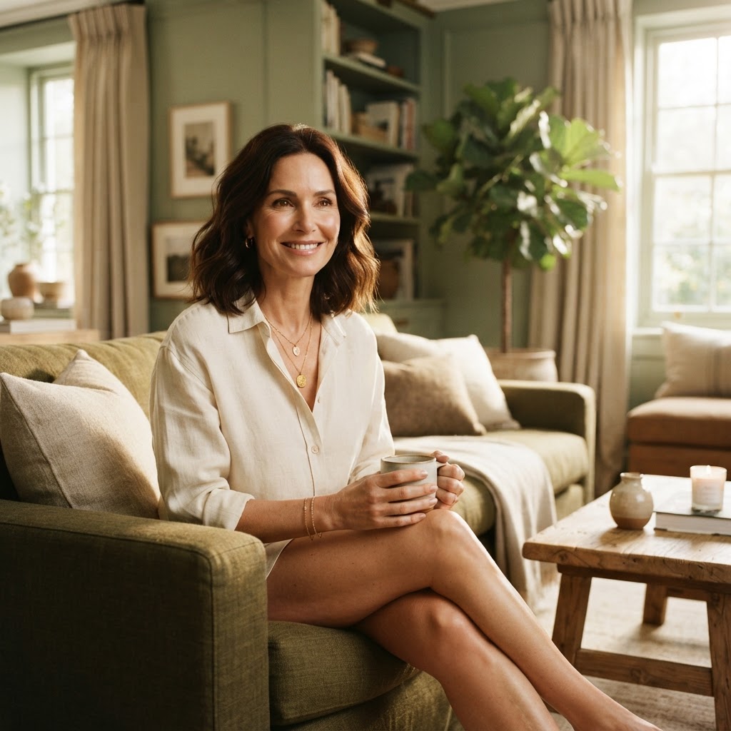 A woman resting quietly at home during midlife