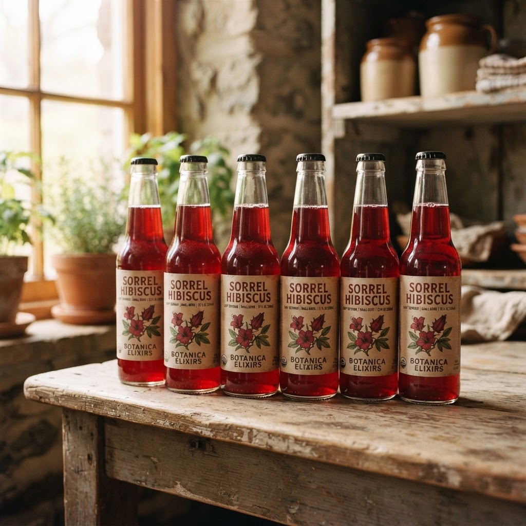 Bottles of hand-brewed sorrel ready to order