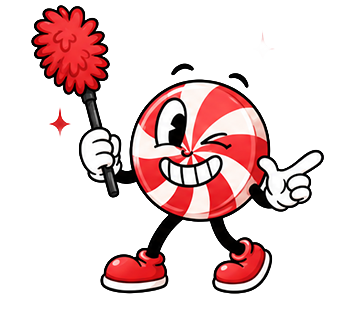 Peppermint mascot with a duster