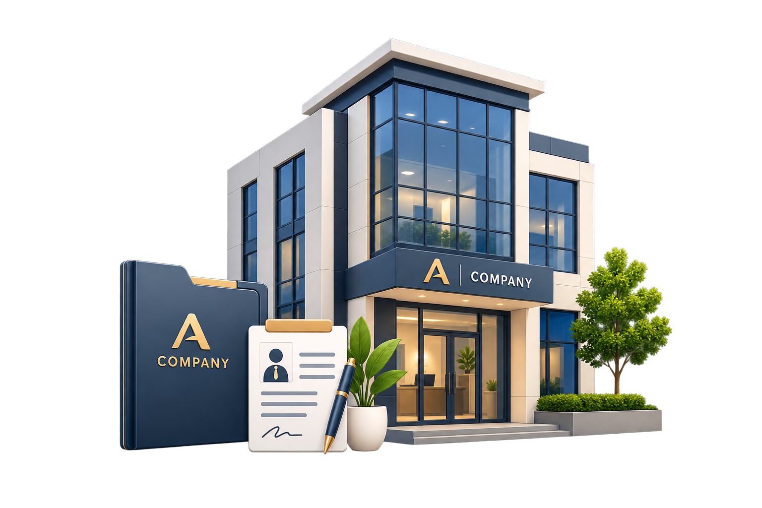 Modern office building representing the Standard plan for active businesses