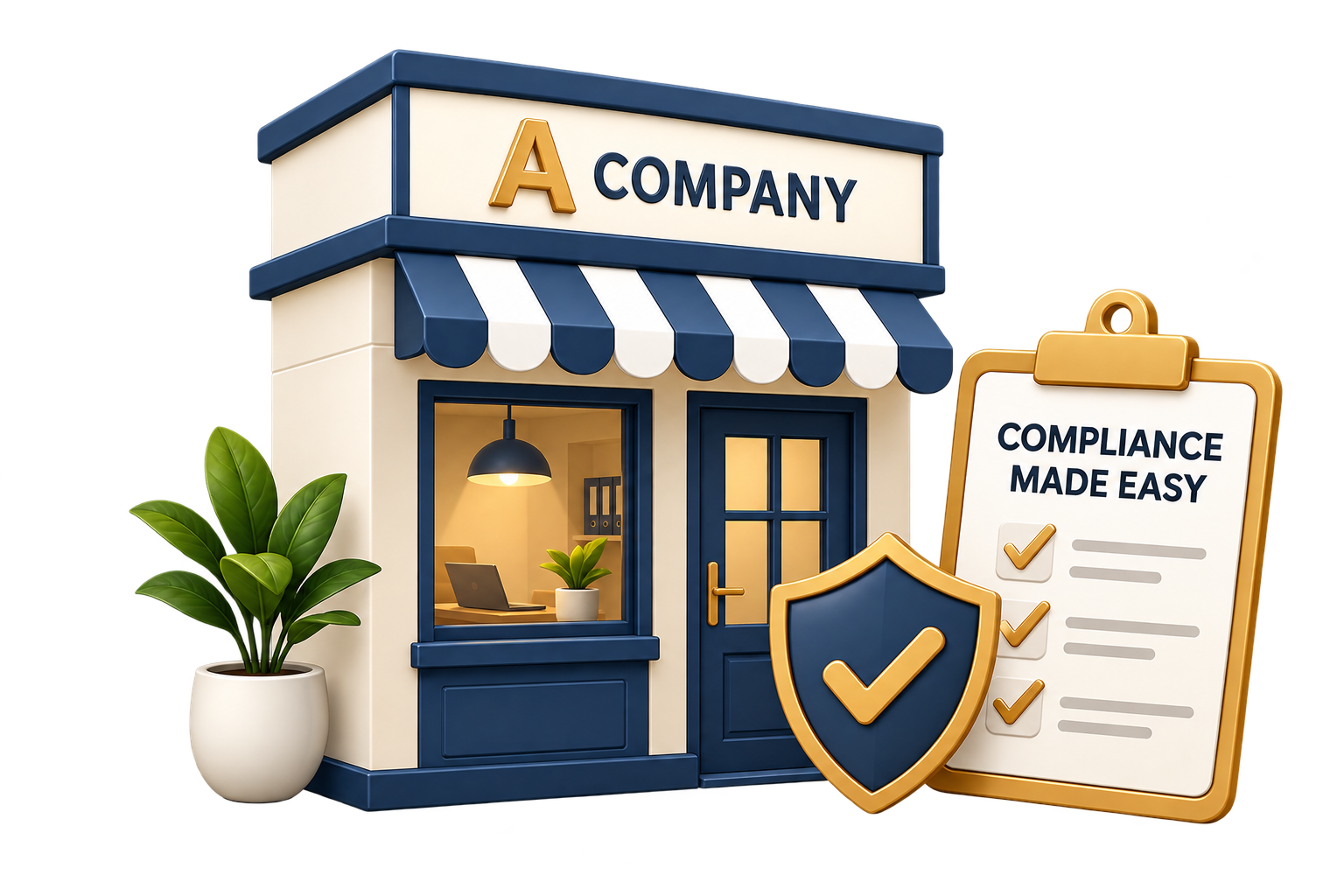 Small storefront representing the Dormant plan for essential compliance