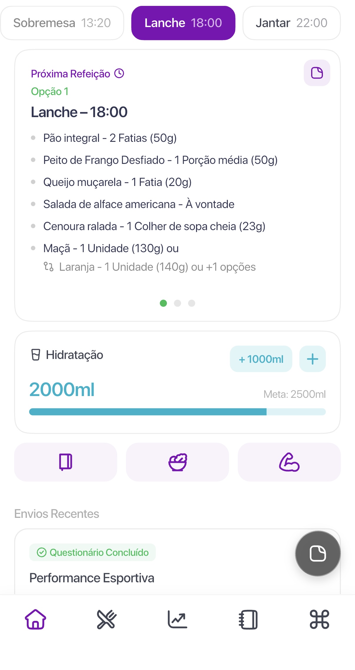 Plano alimentar no aplicativo de acompanhamento