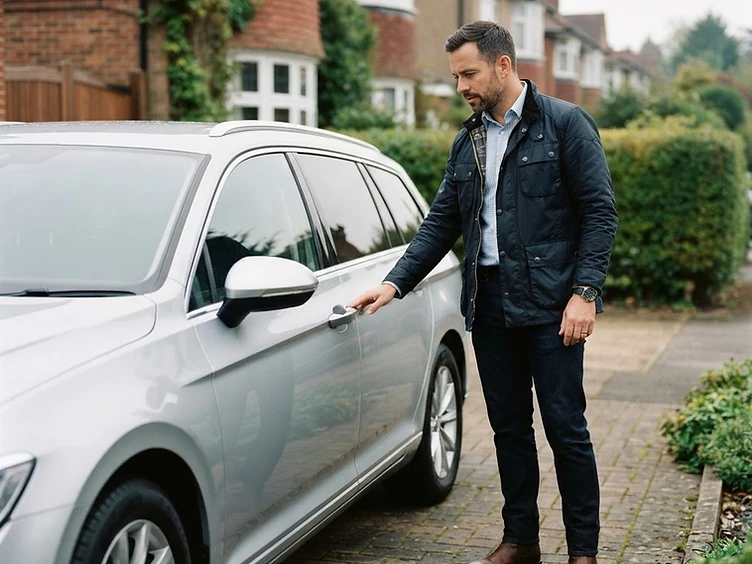 A buyer inspecting a used car with MyCarPilot