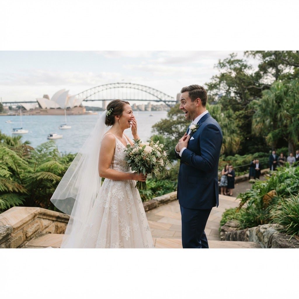 First look moment between bride and groom at a Sydney wedding