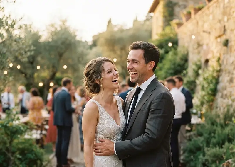 A bride and groom laughing together during a candid moment captured by a Sydney wedding photographer