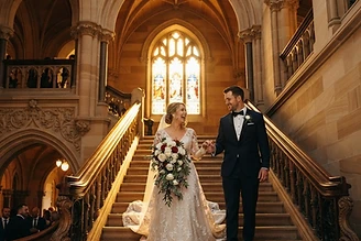 Krystal and David sharing an elegant and joyous moment during their luxury Sydney wedding celebration