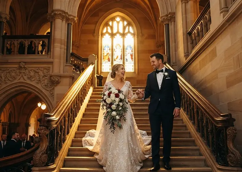 Krystal and David sharing an elegant and joyous moment during their luxury Sydney wedding celebration