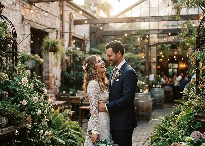 The rustic garden courtyard setting at The Grounds of Alexandria wedding venue in Sydney