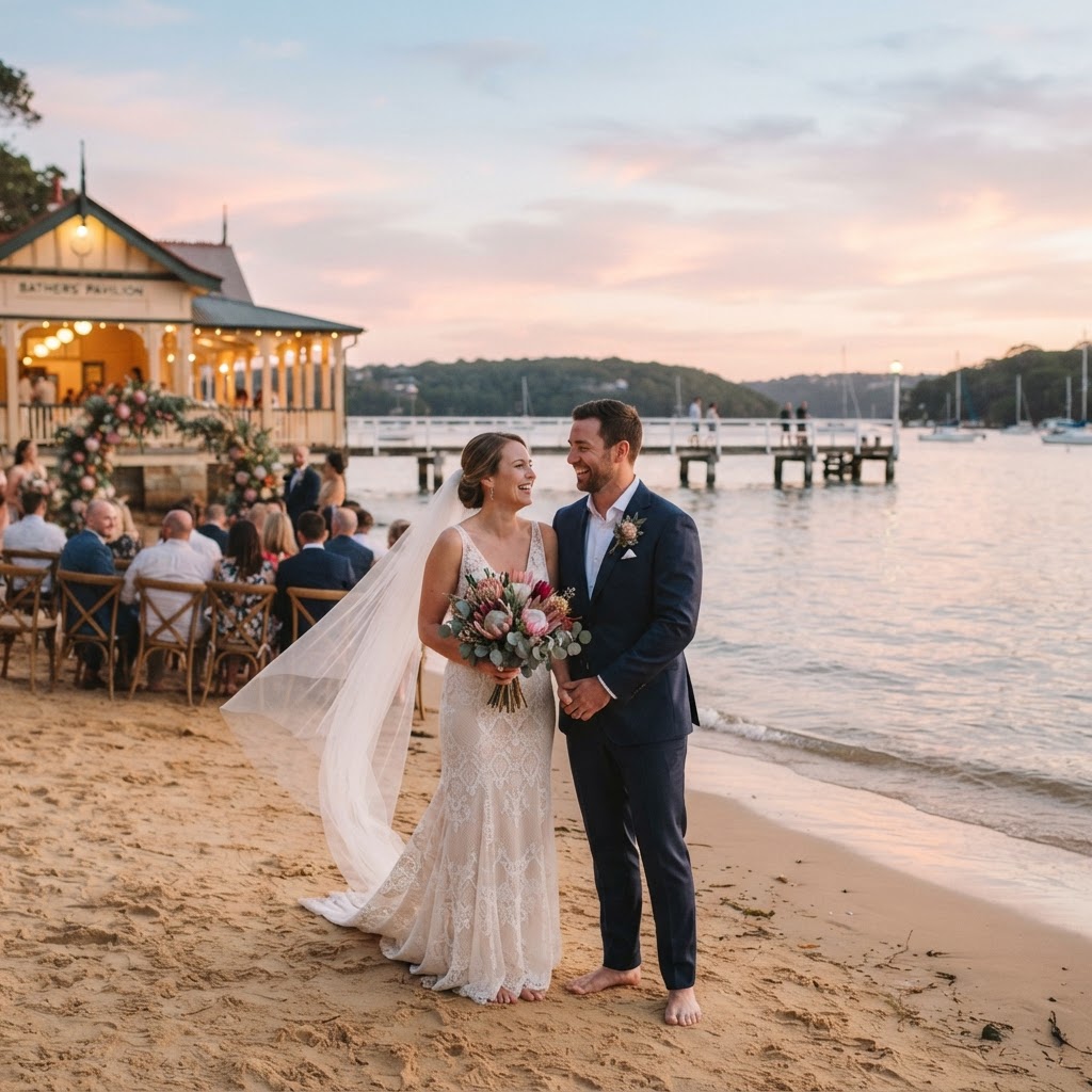 Beachfront wedding at Balmoral Beach with the Bathers Pavilion in Sydney