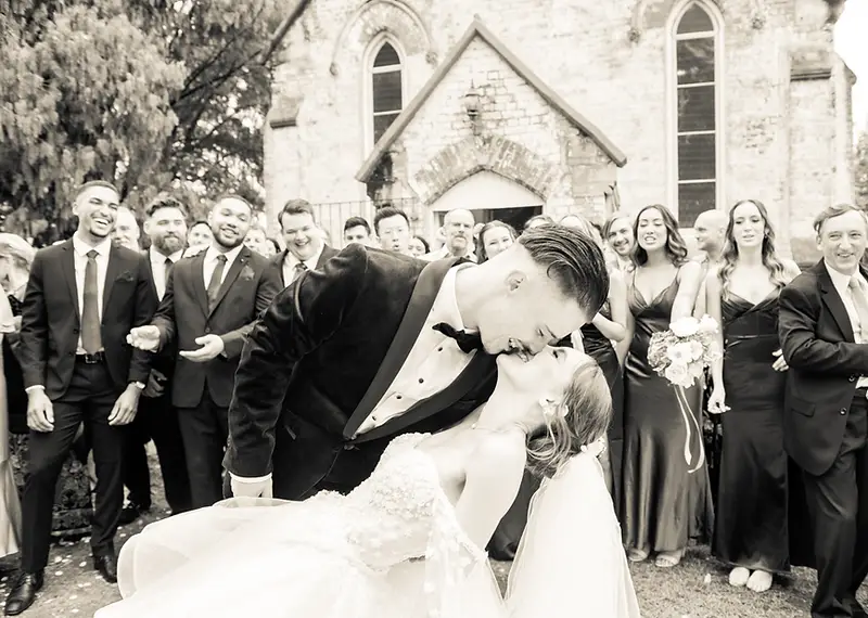 The historic 1880s chapel and lush landscaped gardens at Lords Estate in Seven Hills
